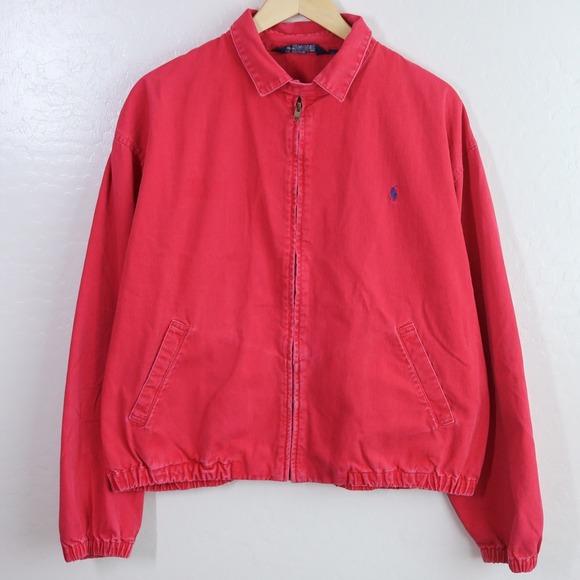 Vintage 80s Polo Ralph Lauren Harrington Bomber Jacket Red Made USA Cotton Zip L
